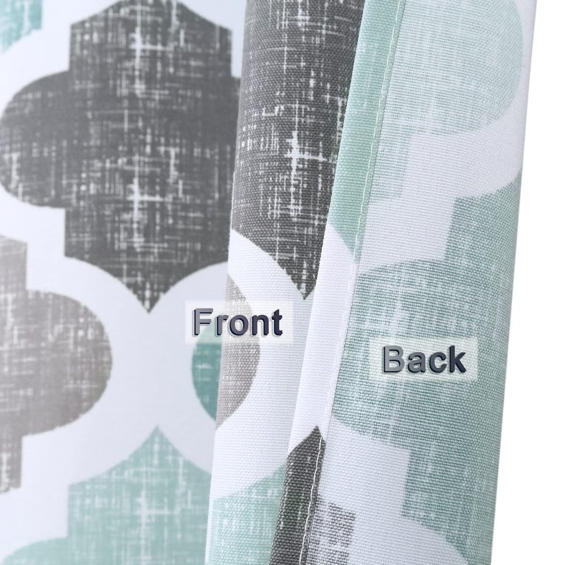 CAROMIO Fabric Shower Curtain 84 Inch Long, Geometric Quatrefoil Pattern Poly-Cotton Farmhouse Shower Curtain Extra Long, Aqua/Mint/Grey, 72x84 Inches - Image 3